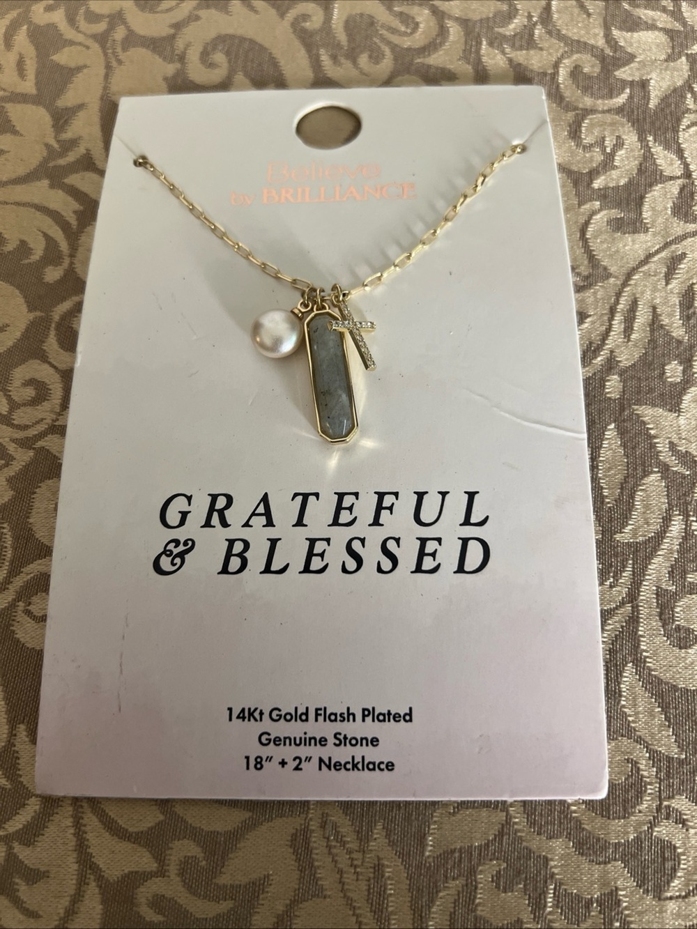 Believe By Brilliance Faith Necklace, Gold Plated, 18”, Genuine Stone - NEW